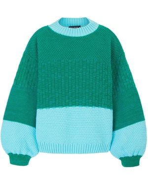 Cara & The Sky Taz Colour Block Balloon Sleeve Jumper - Green