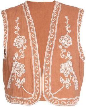 Rose & Nancy Lisa Embroidered Mocha Waistcoat - Pink