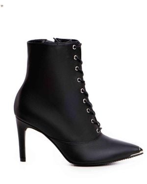 The 5Th Element Lace-Up Leather Ankle Boots With Metal Toe - Black