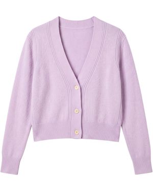 Brodie Cashmere Boxy Cropped Cashmere Cardi - Purple