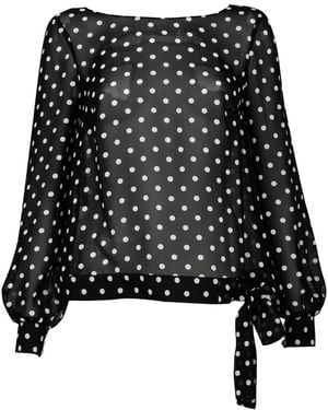 Ginta Boat Neck Polka Dot Blouse - Black