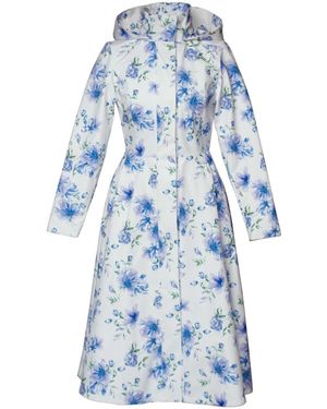 RainSisters Midi Length Coat With Flower Print: Floral - Blue