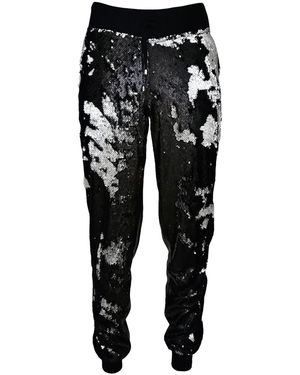 Lalipop Design Double-sided Sequined Black Faux Leather Track Trousers