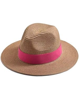 Chanel Joan Elkayam Trim Wide Brim Straw Fedora Hat - Pink