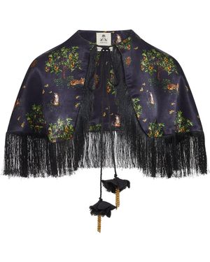 Ashaki The Tiger Fringe Cape With Embellishments - Black