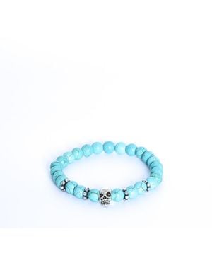 Addicted Zoe Handmade Sterling Bracelet With Skull & Round Composite Beads - Blue