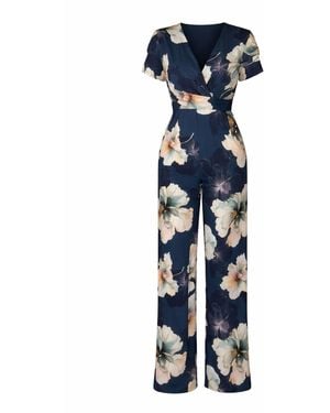 Girl In Mind Bridget Twist Font Split Arm Jumpsuit Floral - Blue