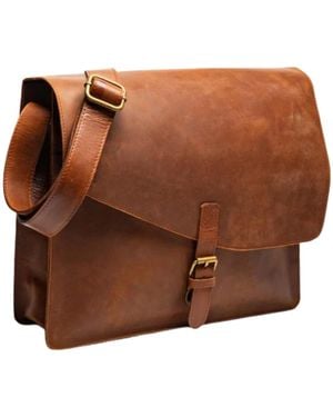 Hides Leather Co. Classic Leather Briefcase, Handmade Crossbody Work & Travel Bag - Brown
