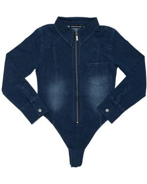 Circular Path Denim Bodysuit - Blue