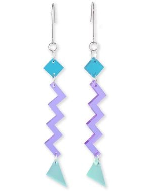 By Chavelli Geometric Zig Zag Retro Dangly Earrings - Blue