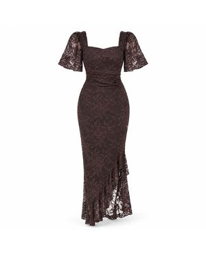Girl In Mind Heidi Lace Ruched Midi Dress - Brown