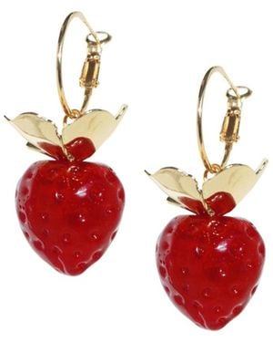 I'MMANY LONDON Strawberry Fields Jumbo Glass Strawberry And Golden Hoop Earrings - Red