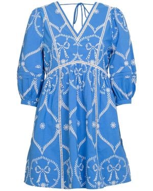 Rose & Nancy Charlie Embroidered Bow Mini Dress - Blue