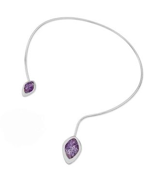 Purplee Store Minimalist Amethyst Rhodium Choker - Metallic