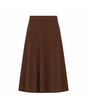 Yumi' Knitted Midi Skirt With Pockets - Brown