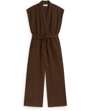 Thinking Mu Seersucker Jumpsuit With Malawi Tie - Brown