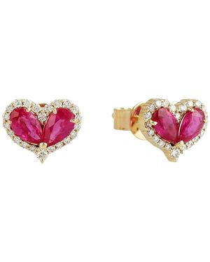 Artisan Natural Ruby & Diamond Heart Stud Earrings - Pink