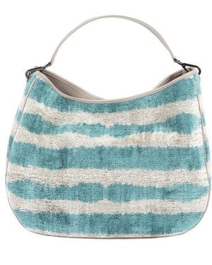 SJW BAGS LONDON Garuda Velvet Ikat Bag - Blue