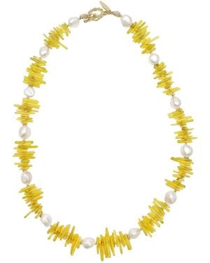 Farra Bamboo Coral With Freshwater Pearls Necklace - Yellow