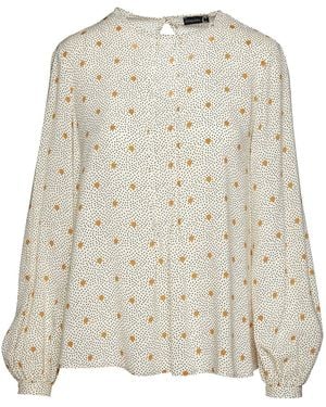 Conquista Neutrals Long Sleeve Print Top With Pintuck Detail - White