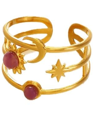 Elk & Bloom Chunky Star, Moon & Sun Gemstone 14K Ring - Metallic
