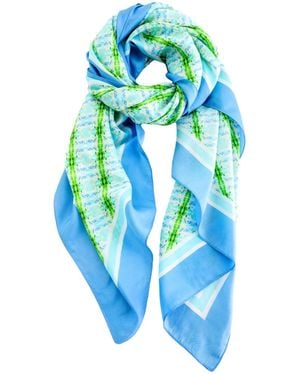 Evelyn & Kate Elegant All Silk Scarf, Medallion Pattern - Blue