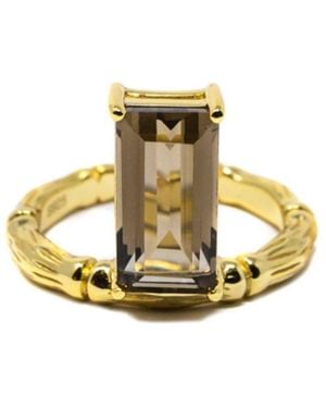 NASI SILVER Floating Bamboo Baguette Gemstone Ring- Smokey Quartz - Metallic