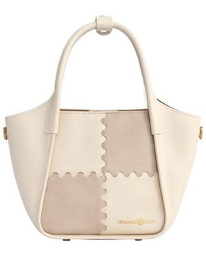 Orange Cube Square Stitch Basket Bag - White
