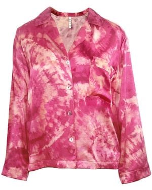 Roy G. Rose Quartz Geode Tie Dye Silk Pajama Top - Pink