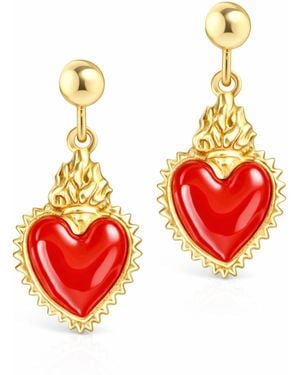 Unaloe Earrings With-Plated Heart Pendant– Sacred Heart Style, Handmade Jewelry, Elegant Earrings For
