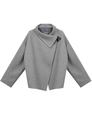 InAvati High-Collar Asymmetric Short Coat - Gray