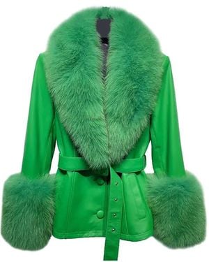 Madeleine Simon Studio Sheepskin Leather Jacket With Fur Poufs - Green