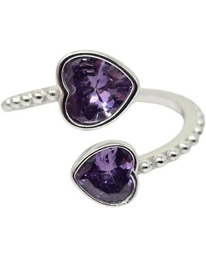Harfi Double Heart Amethyst Heart February Birthstone Adjustable Ring - Purple
