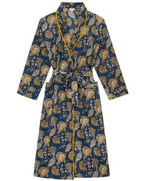 Inara Midnight Marigold Floral Cotton Robe - White