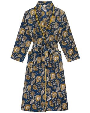 Inara Midnight Marigold Floral Cotton Robe - White