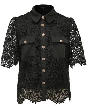Smart and Joy Lace And Center Buttons Shirt - Black