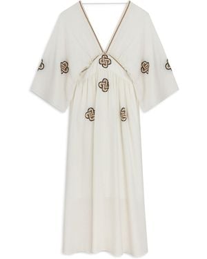 Nocturne Ecru Maxi Dress With Embroidery Details - White