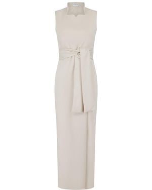Celestine & Mae Neutrals Wrap Notch Neck Maxi Dress - White
