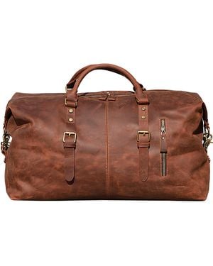 Touri Zip Detail Genuine Leather Holdall Weekender - Brown