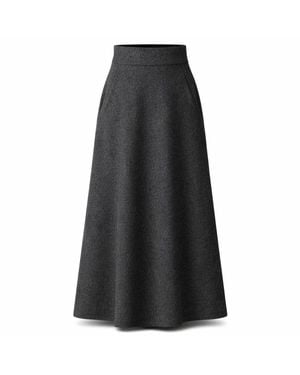 Nikka Place Long Wool A-Line Skirt With High Waist And Pockets - Black