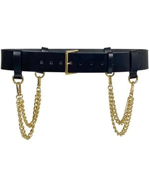 Haute Cuir Double Chain Leather Belt - Blue