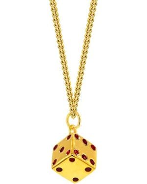 True Rocks 18kt Gold Plated & Red Enamel Dice Mini Pendant - White