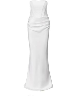 Lita Couture Strapless Draped Gown - White