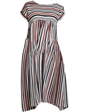 Nikka Place Linen Maternity Midi Striped Dress With Empire Waistline And Pockets - Black