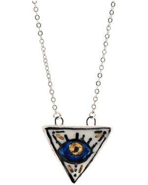 Ebru Jewelry Talisman Evil Eye Hand Painted Charm Necklace - Metallic
