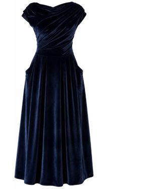 Girl In Mind Betty Asymmetric Neckline Skater Midi Velvet - Blue