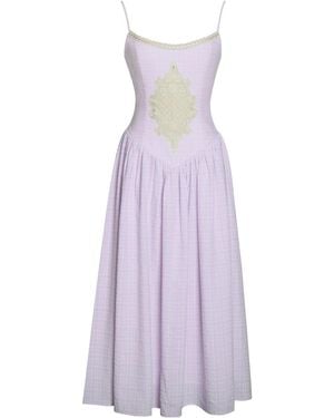Miss Circle New York Jaclyn Lace Trim Cutout Seersucker Midi Dress - Purple