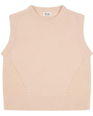 Loop Cashmere Neutrals Ribbed Detail Lofty Cashmere Tank - Natural