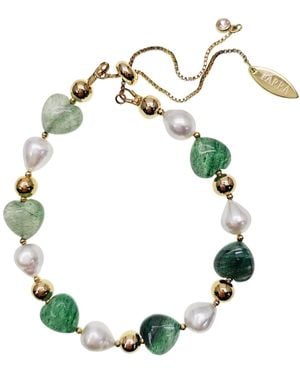 Farra Heart Shaped Aventurine With Freshwater Pearls Adjustable Bracelet - Green