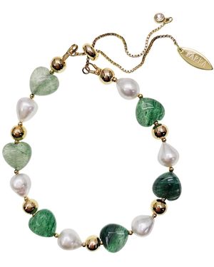 Farra Heart Shaped Aventurine With Freshwater Pearls Adjustable Bracelet - Green